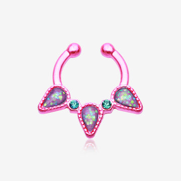Colorline Opal Sparkle Trident Fake Septum Clip-On Ring-Pink/Teal